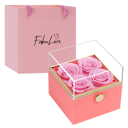 Collar de corazones grabados en caja de rosa eterna